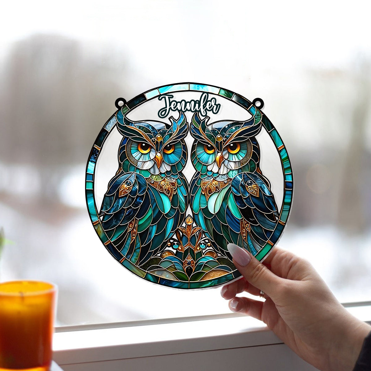 Wunderschöne Eulen – Personalisierter Eulen-Fensterhänger als Sonnenfänger 