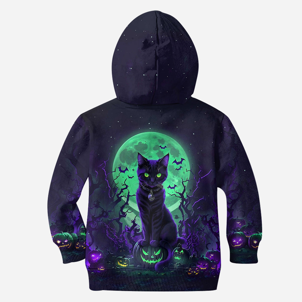 Geheimnisvolle schwarze Katze – Personalisierter Hoodie und Leggings mit schwarzer Katze