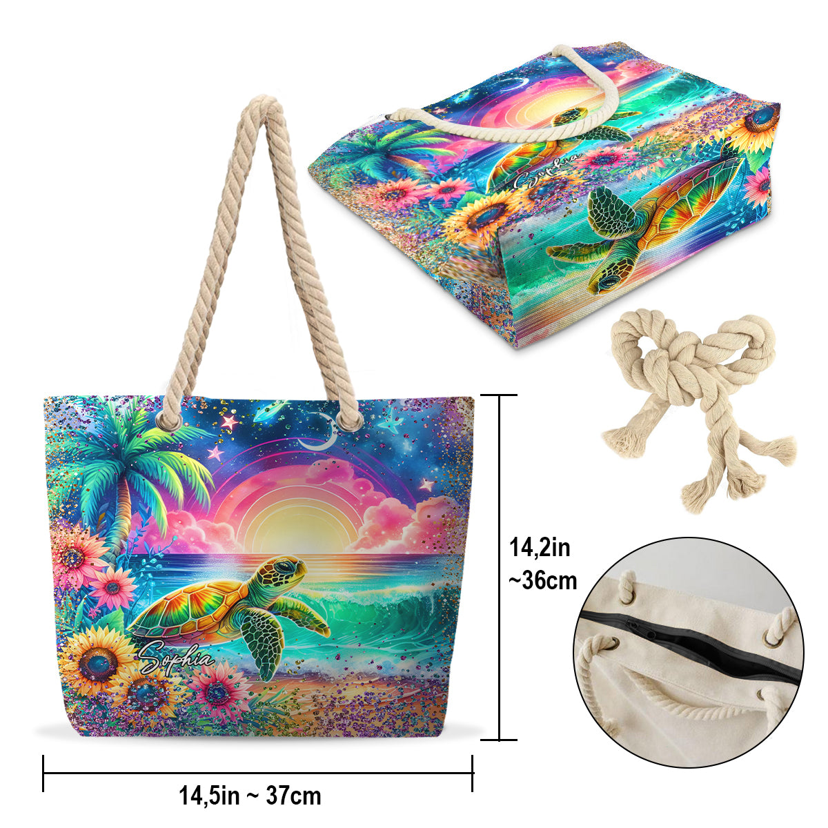 Personalisierte Strandtasche mit Schildkrötenmotiv