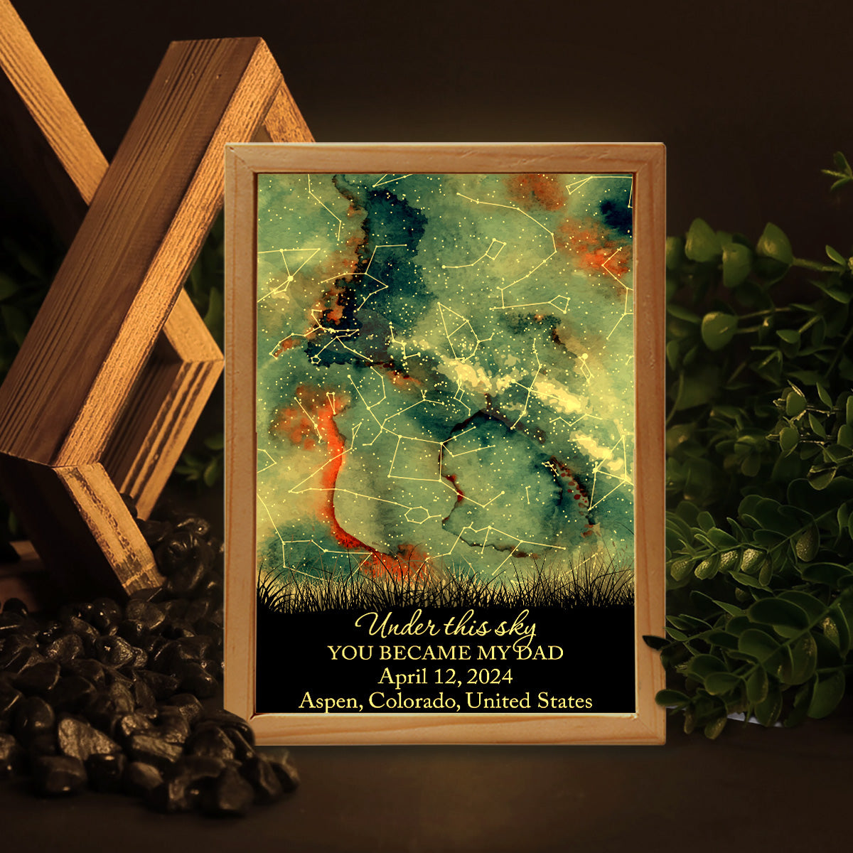 Wo alles begann – Personalisierter Bilderrahmen mit Leuchtkasten für Väter