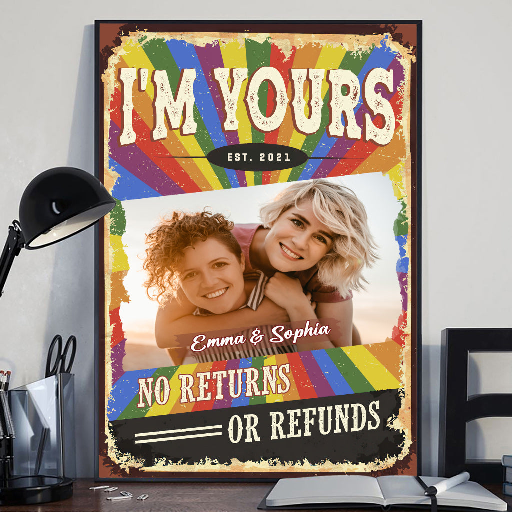 Ich gehöre dir – Keine Rückgabe oder Rückerstattung – Personalisierte Leinwand und Poster zur Unterstützung der LGBTQ+-Community