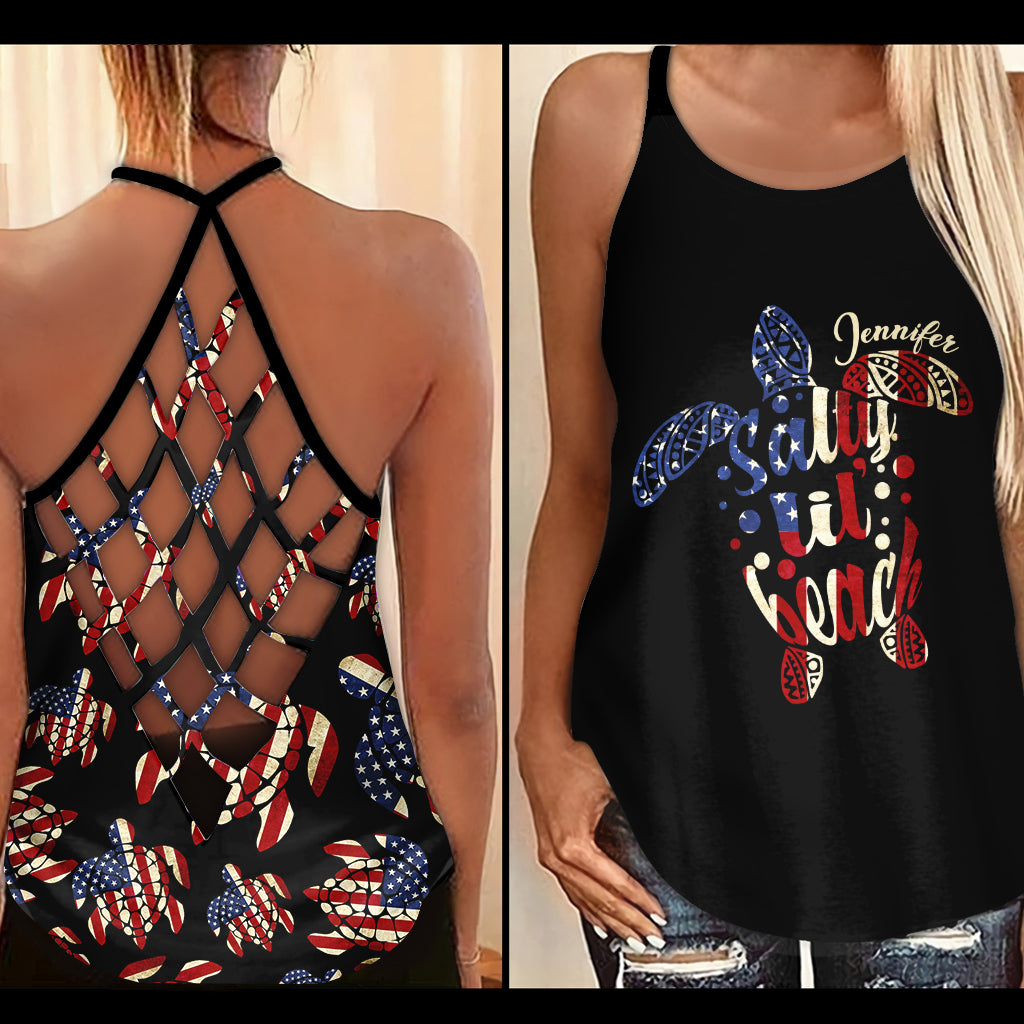 Salty Lil Beach 4th of July Flag - Personalisiertes Tanktop mit Schildkrötenkreuz