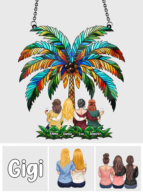 Beste Freundinnen unter der Palme – Personalisierter Fensterhänger mit Sonnenfänger-Dekoration für beste Freundinnen 