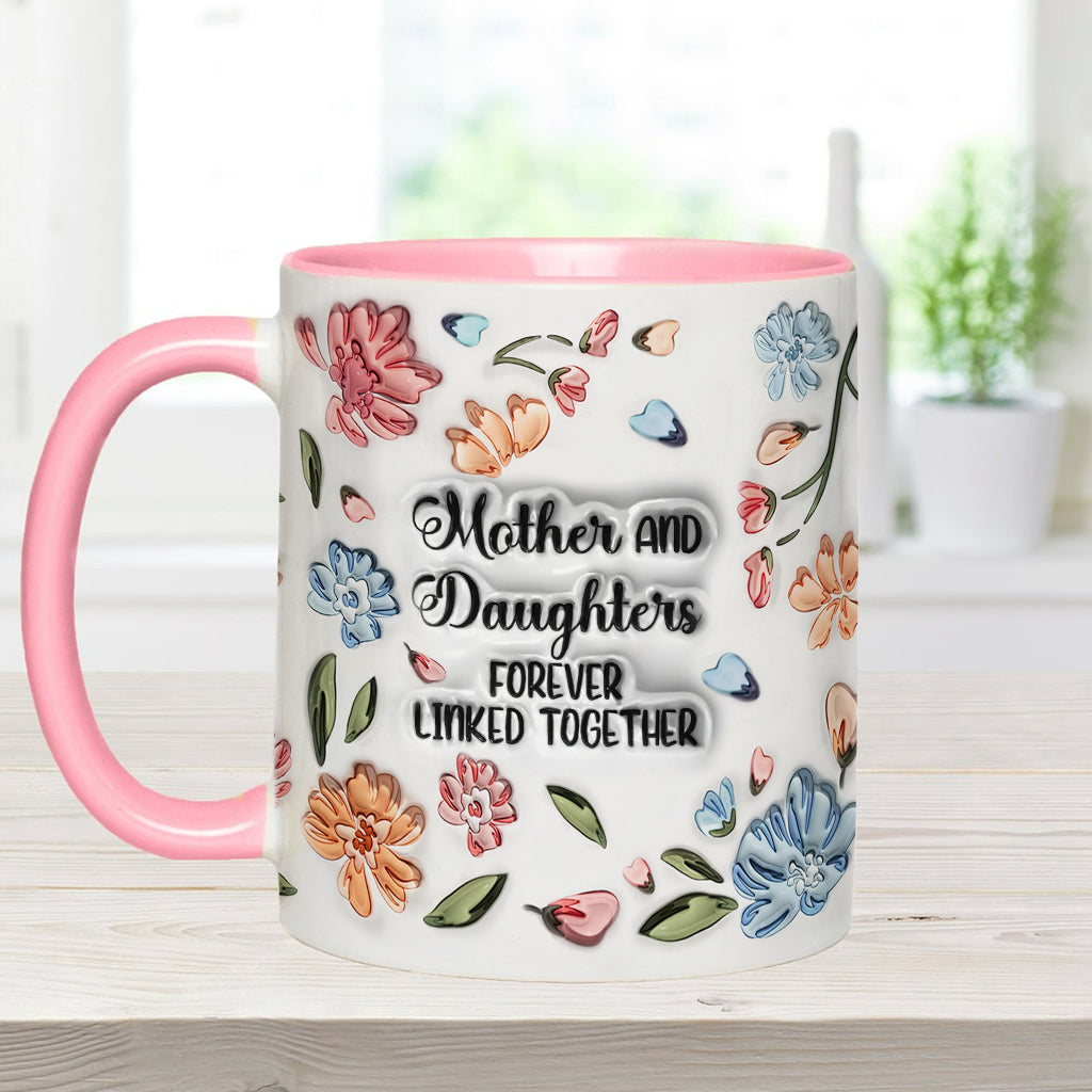 Mutter und Töchter, Söhne, Kinder – für immer verbunden – Personalisierte Tasse mit Blumenmuster und Muttermotiv