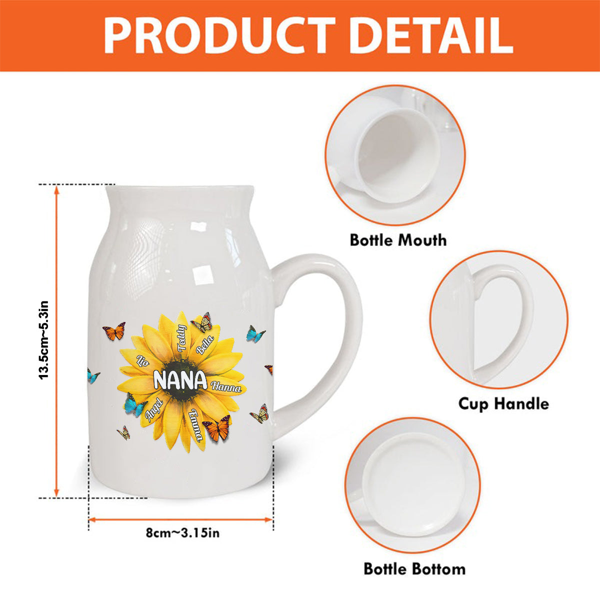 Nana Gigi Mama Sunflower - Personalized Grandma Ceramic Flower Vase