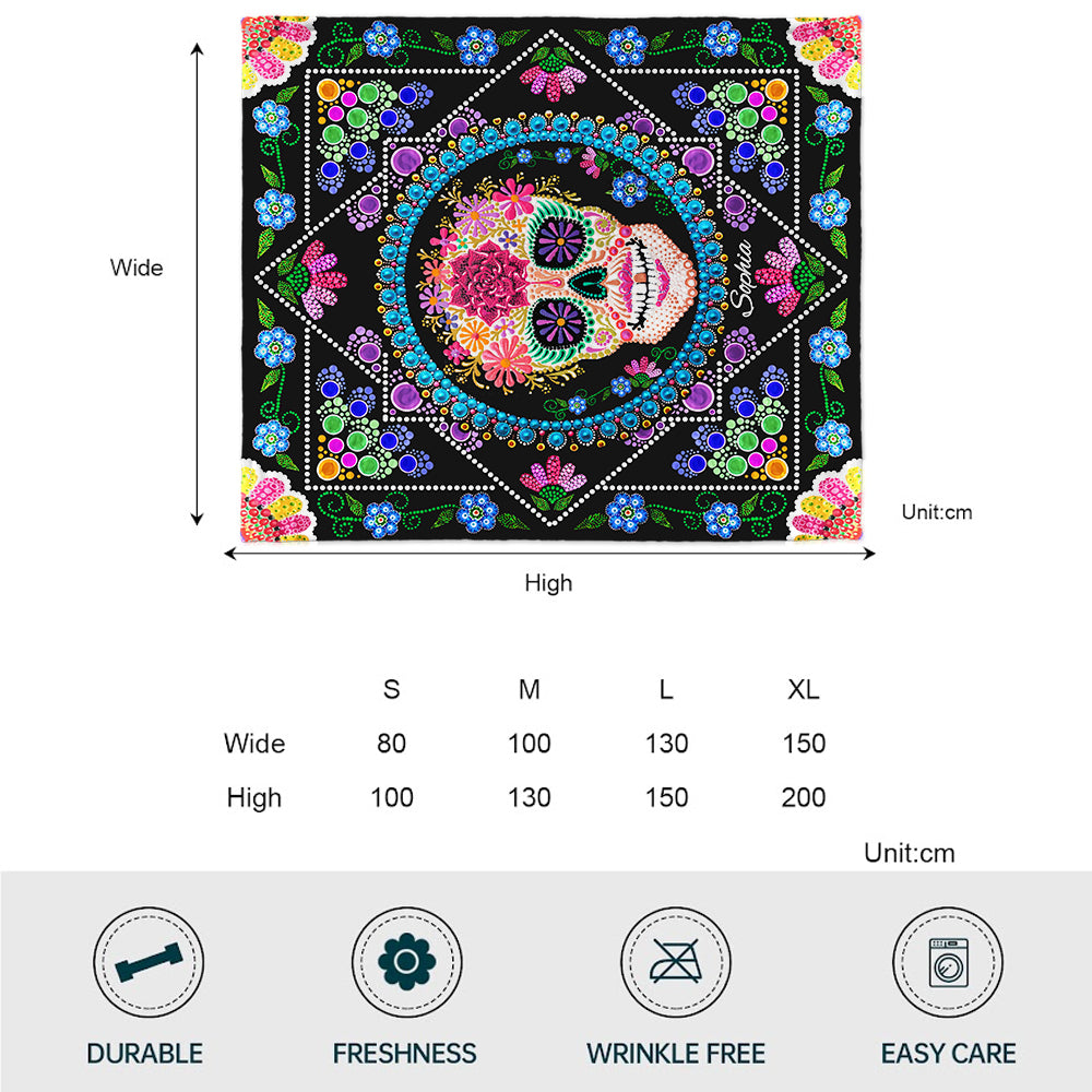 Colorful Sugar Skull - Personalized Skull Blanket