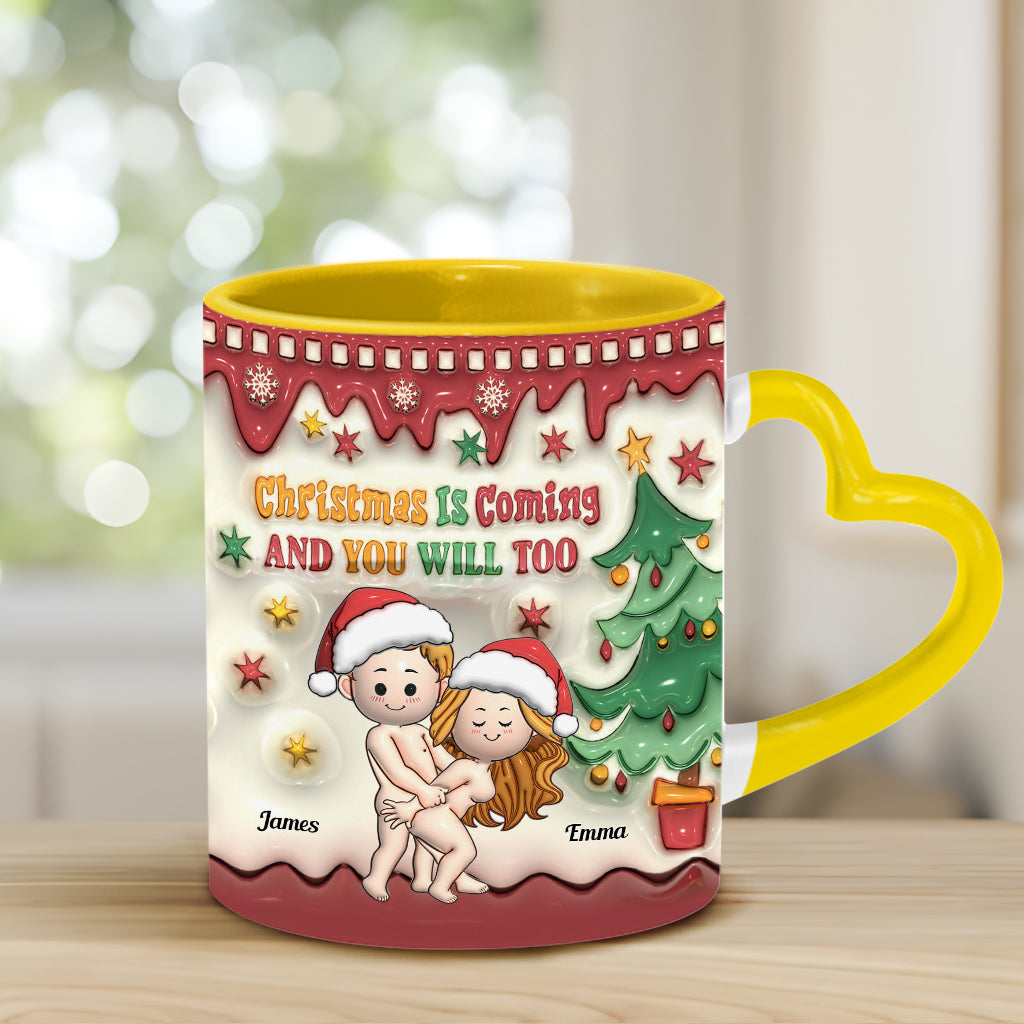 Weihnachten naht – Personalisierte Tasse mit Herzgriff für Paare
