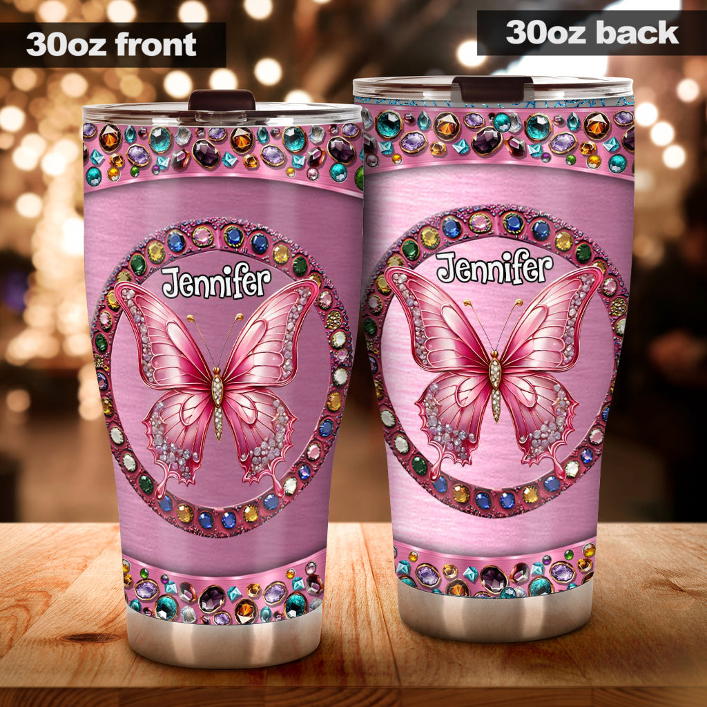 Wunderschöner rosa personalisierter Schmetterlingsbecher