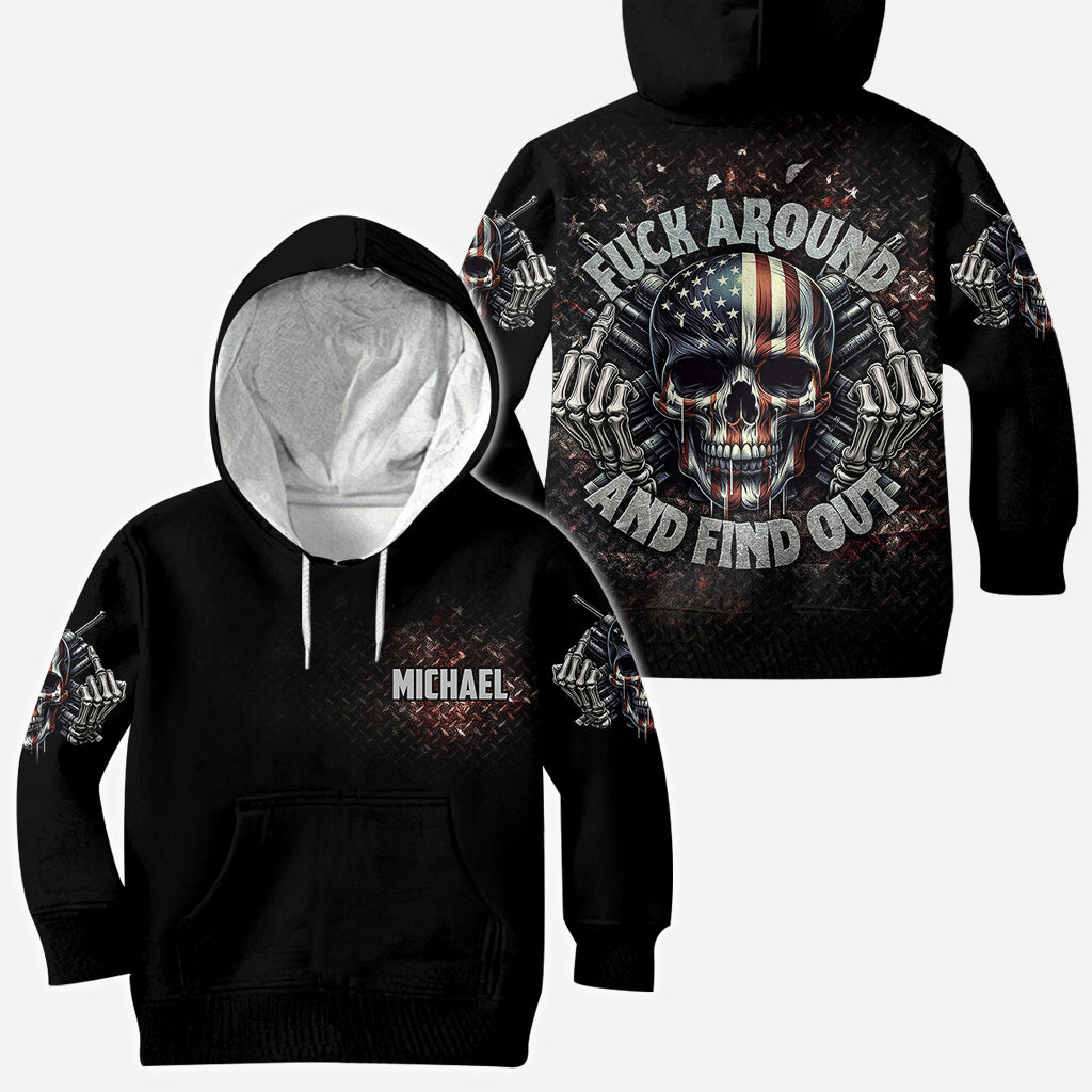 Amerikanische Flagge mit Skelett – Personalisiertes Totenkopf-Shirt