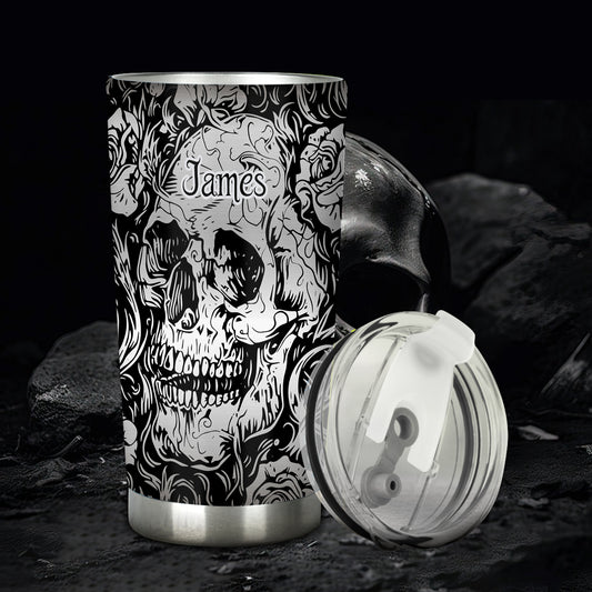 Shinny Grey Skull - Personalized Skull Tumbler