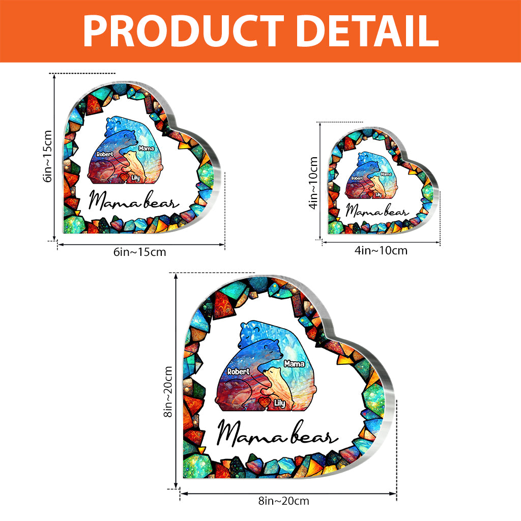 Bunte Glasmalerei „Mama Bär“ – personalisierte Acrylplakette in individueller Form