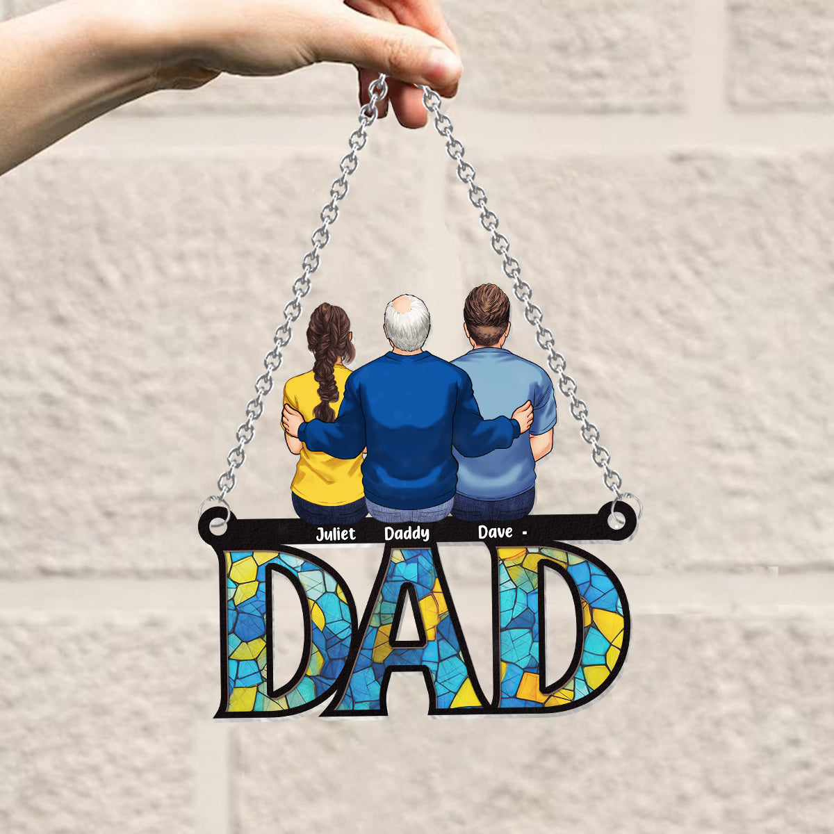 Vater und Kinder – Personalisierter Fensterhänger mit Sonnenfänger für den Vater