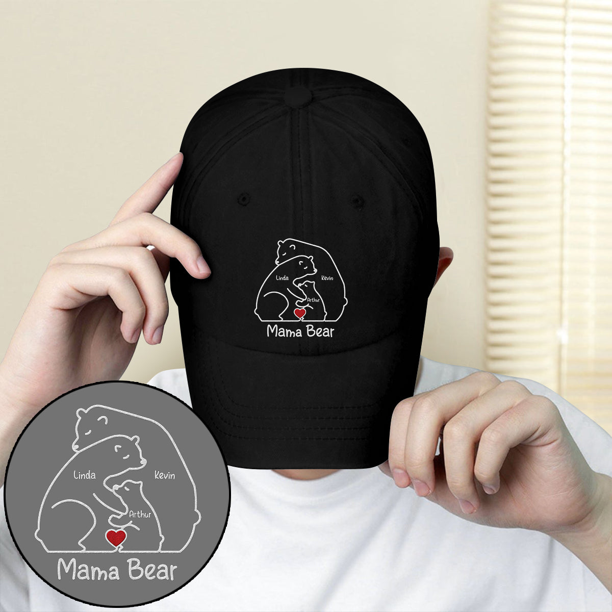 Mama Bear Hugging Her Cubs - Personalized Mother Embroidered Classic Cap