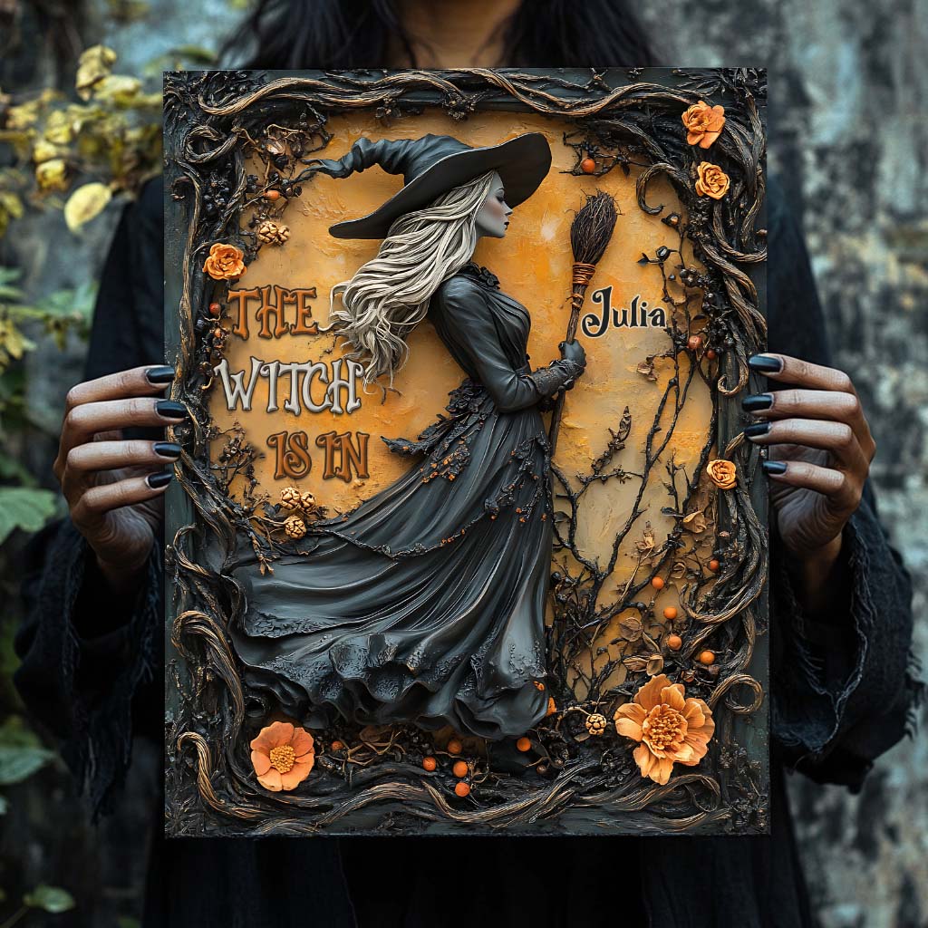 The Witch Is In - Personalized Witch Rectangle Metal Sign
