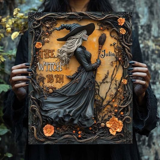 The Witch Is In - Personalized Witch Rectangle Metal Sign