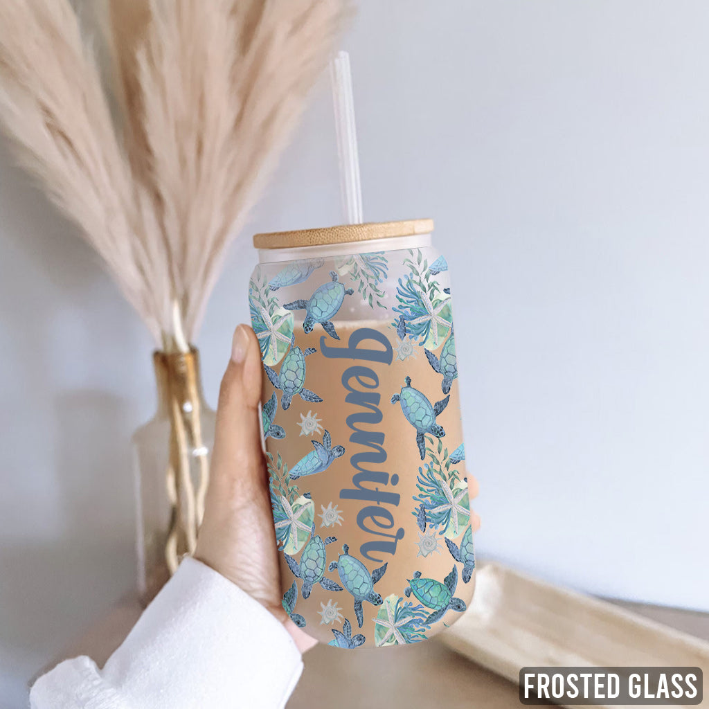 Cute Turtles - Personalized Turtle Can Glass