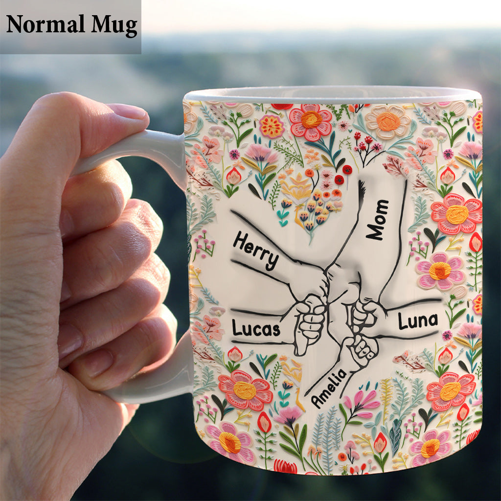 Hand in Hand Floral Style - Personalisierte Muttertasse