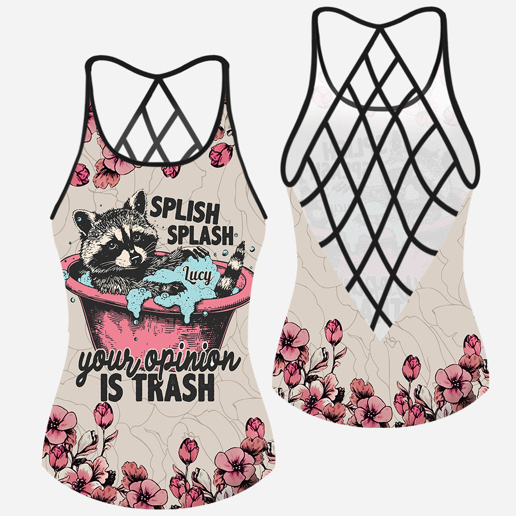 Splish Splash Your Opinion Is Trash - Personalized Raccoon Cross Tank Top