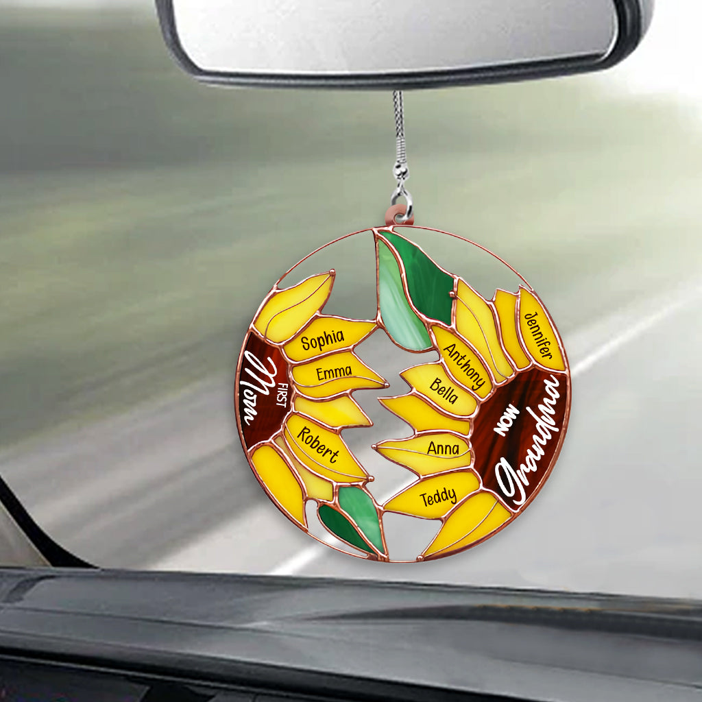 Erst Mama, jetzt Oma Sonnenblume – Personalisierter transparenter Autoanhänger für Oma