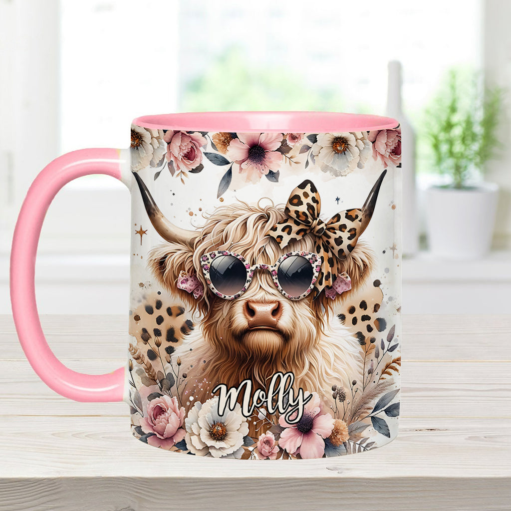 Cool Cow With Leopard Glasses - Personalized Accent Mug