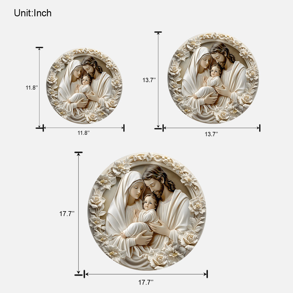Die Heilige Familie – Christliches, individuell geformtes Holzschild