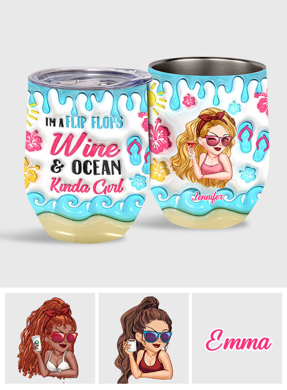 I'm A Flip Flop & Ocean Kinda Girl - Personalized Sea Lover Wine Tumbler