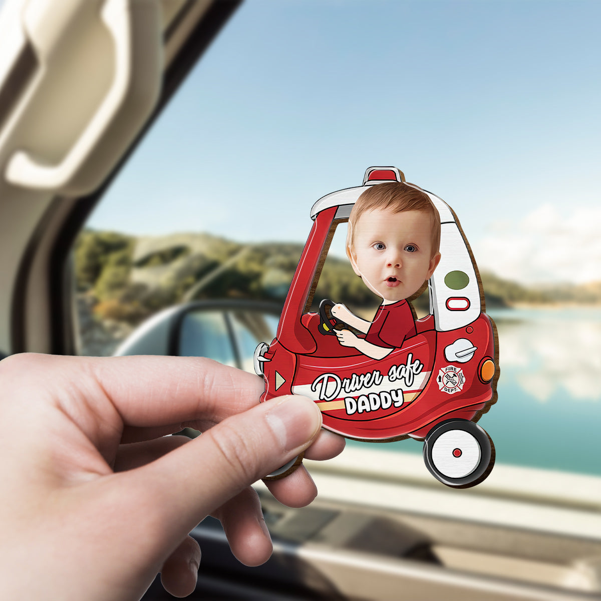 Fahr vorsichtig, Papa! – Personalisierter Auto-Sonnenblendenclip in Vaterform