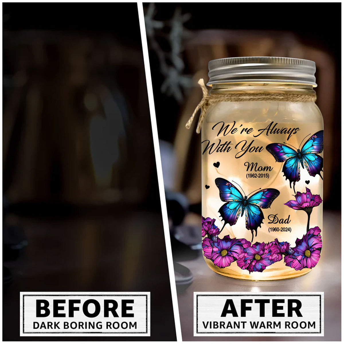 Wir sind immer bei dir – Personalisierte Gedenkleuchte im Einmachglas