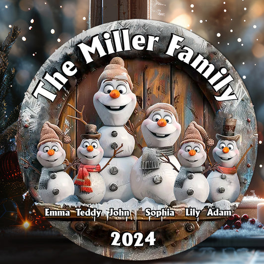 Snowman Family - Personalized Family Round Wood Sign