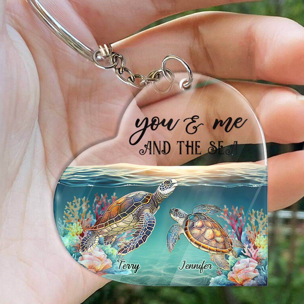 Du und ich und das Meer – Personalisierter Schildkröten-Schlüsselanhänger