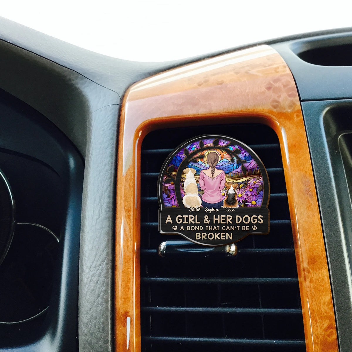 A Girl With Her Dog - Personalized Dog Shaped Car Visor Clip