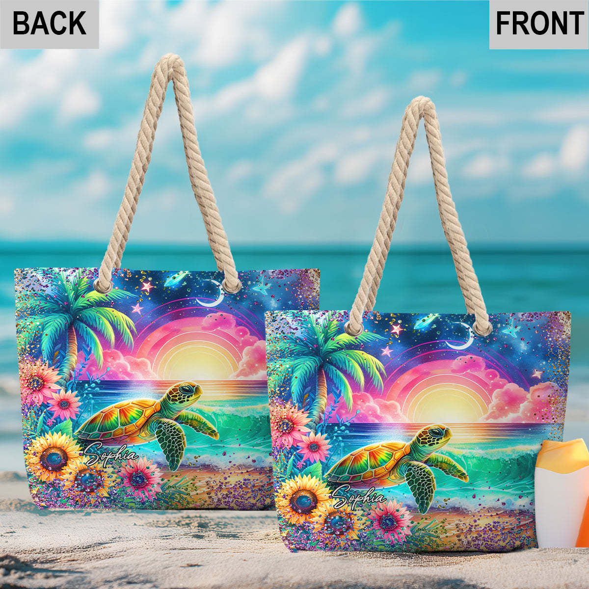 Personalisierte Strandtasche mit Schildkrötenmotiv