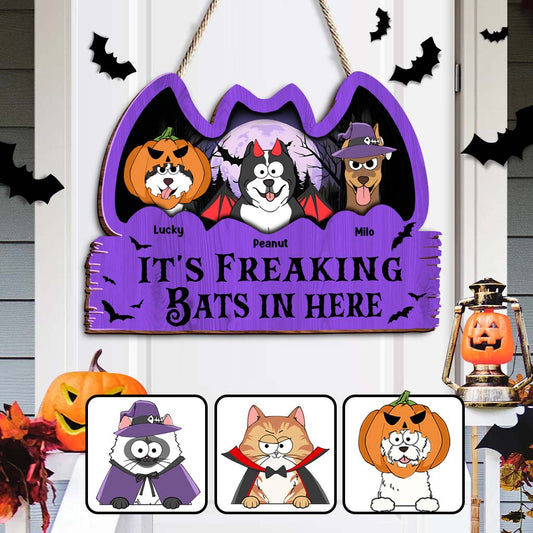 It's Freaking Bats In Here - Personalized Dog Custom Shaped Wood Sign