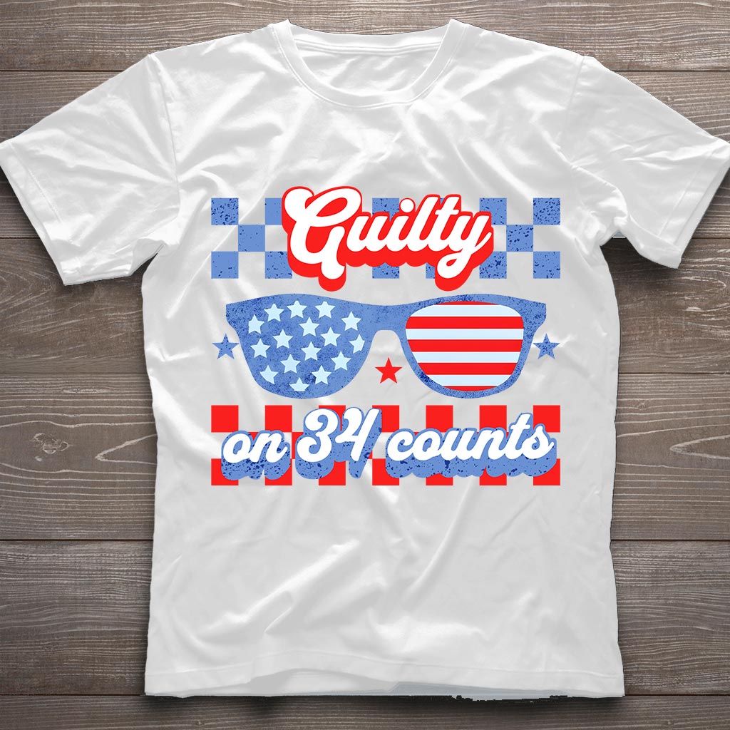 T-Shirt für verurteilte Straftäter, T-Shirt mit der Aufschrift „Schuldig in 34 Fällen“, Trump-T-Shirt zum 4. Juli, Lustiges Pro-Trump-2024-T-Shirt, MAGA-T-Shirts