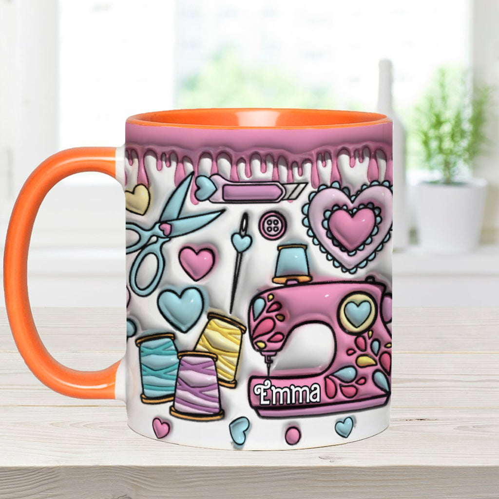 Pink für Nähbegeisterte – Personalisierte Tasse mit Nähmotiv