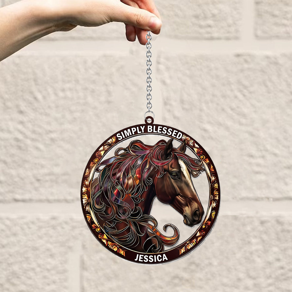 Simply Blessed - Personalized Horse Window Hanging Suncatcher Ornament