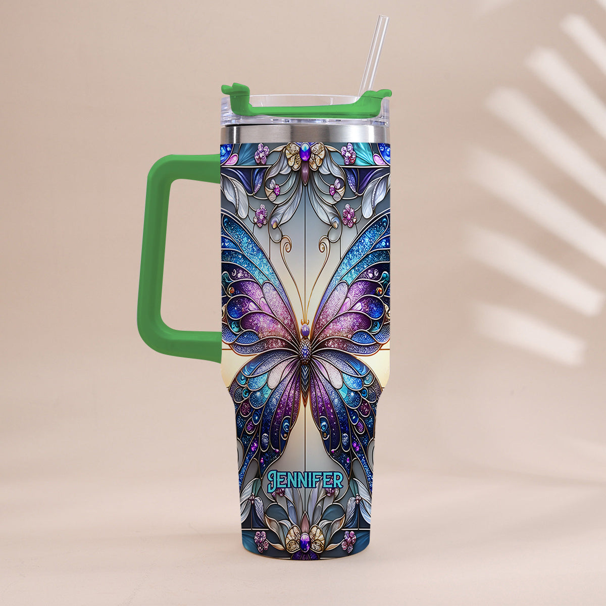 Love Butterflies - Personalized Butterfly Tumbler With Handle