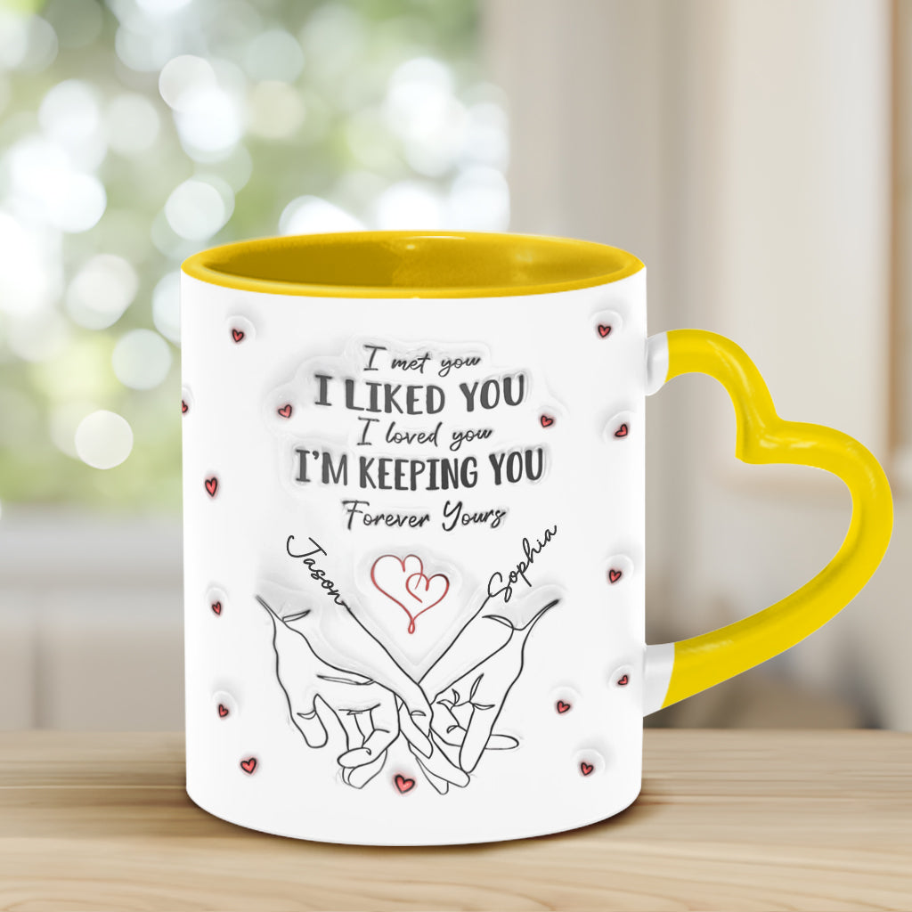 Ich mochte dich, ich behalte dich – Personalisierte Tasse mit Herzgriff für Paare