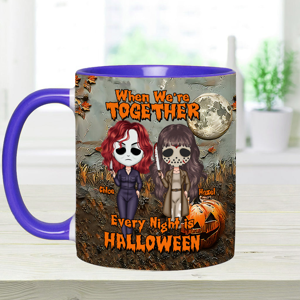 Wenn wir zusammen sind, ist jede Nacht Halloween – personalisierte Tasse mit dem Aufdruck „Beste Freundin“.