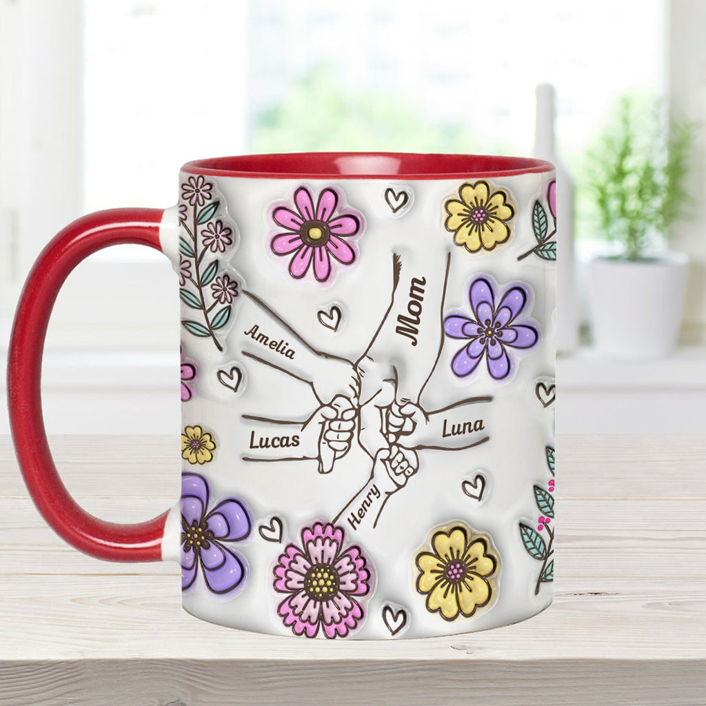 Personalisierte Tasse mit rosa Blume und Händchen für Oma und Mama – Mutter-Akzent