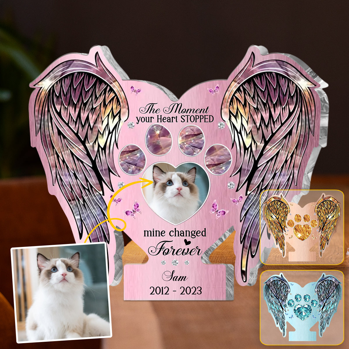 Gedenkflügel Deine Flügel waren bereit, aber mein Herz nicht - Personalisierte Acrylplakette in Katzenform