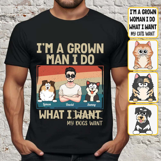 Ich bin ein erwachsener Mann/eine erwachsene Frau, ich mache, was meine Haustiere wollen – personalisiertes Hunde-T-Shirt und Hoodie