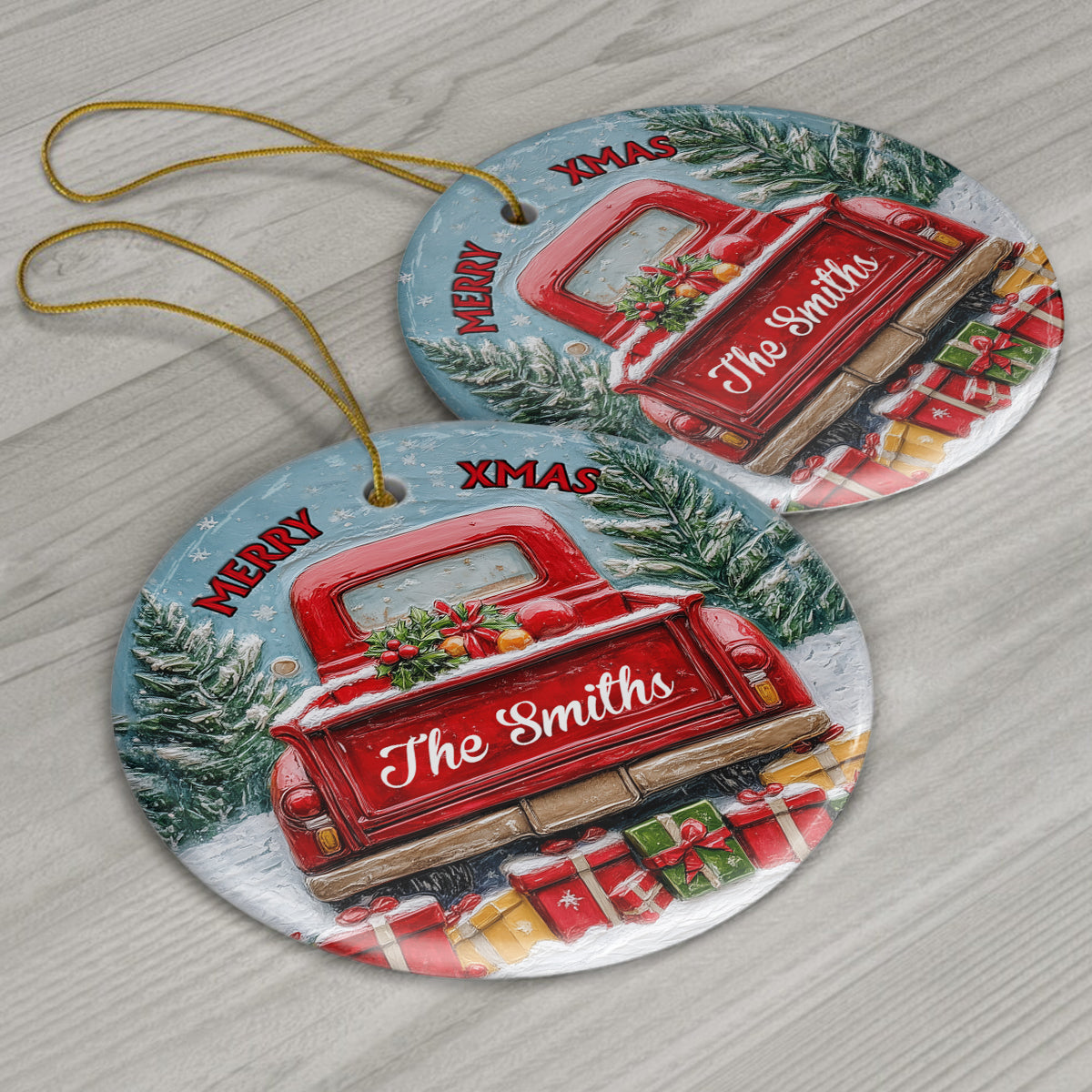Merry Christmas Family - Personalized Family Ceramic Circle Ornament