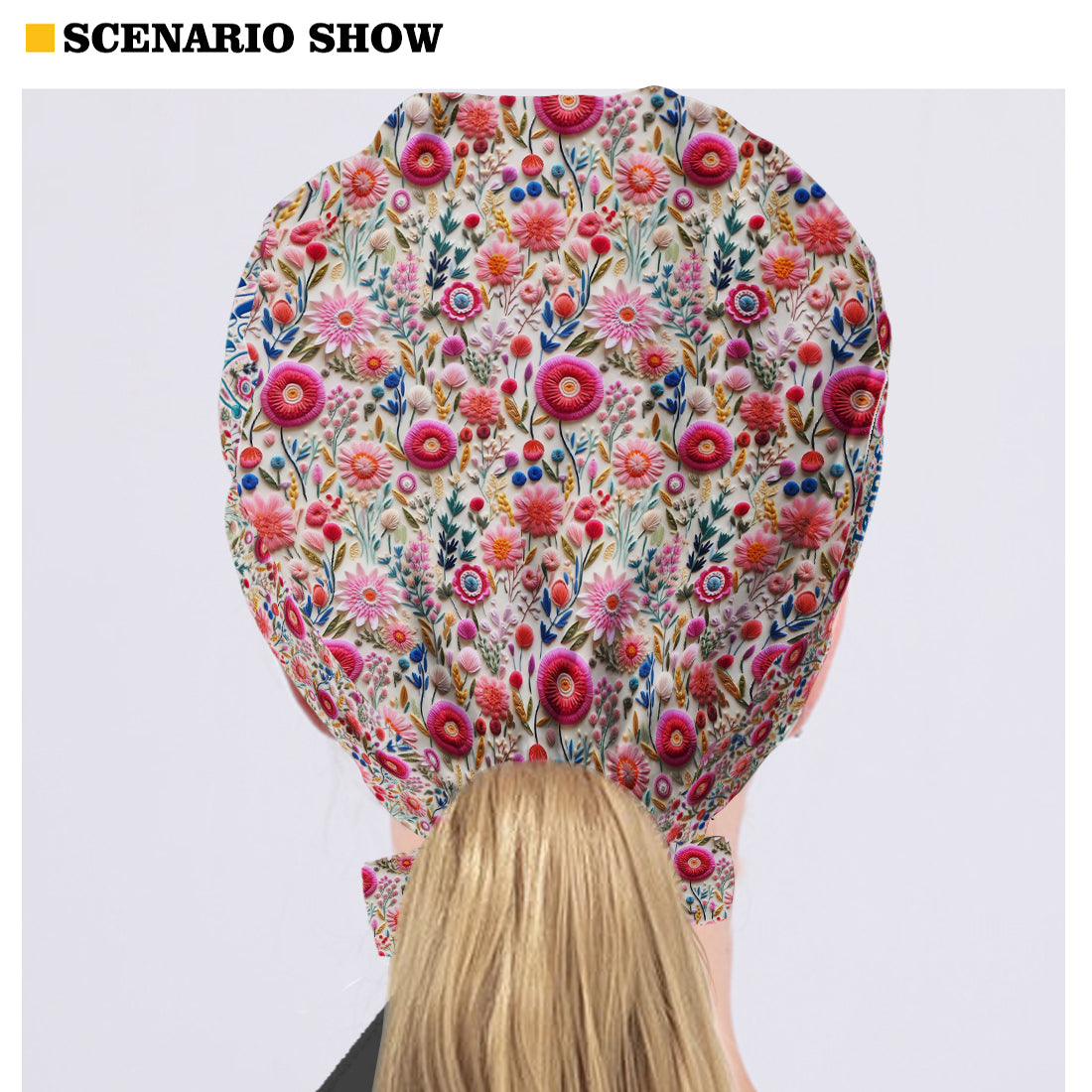 Krankenschwester-Look mit Blumenmuster – Personalisierte OP-Haube für Krankenschwestern