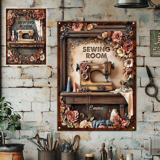 Mein Nähzimmer – Personalisiertes rechteckiges Metallschild zum Thema Nähen