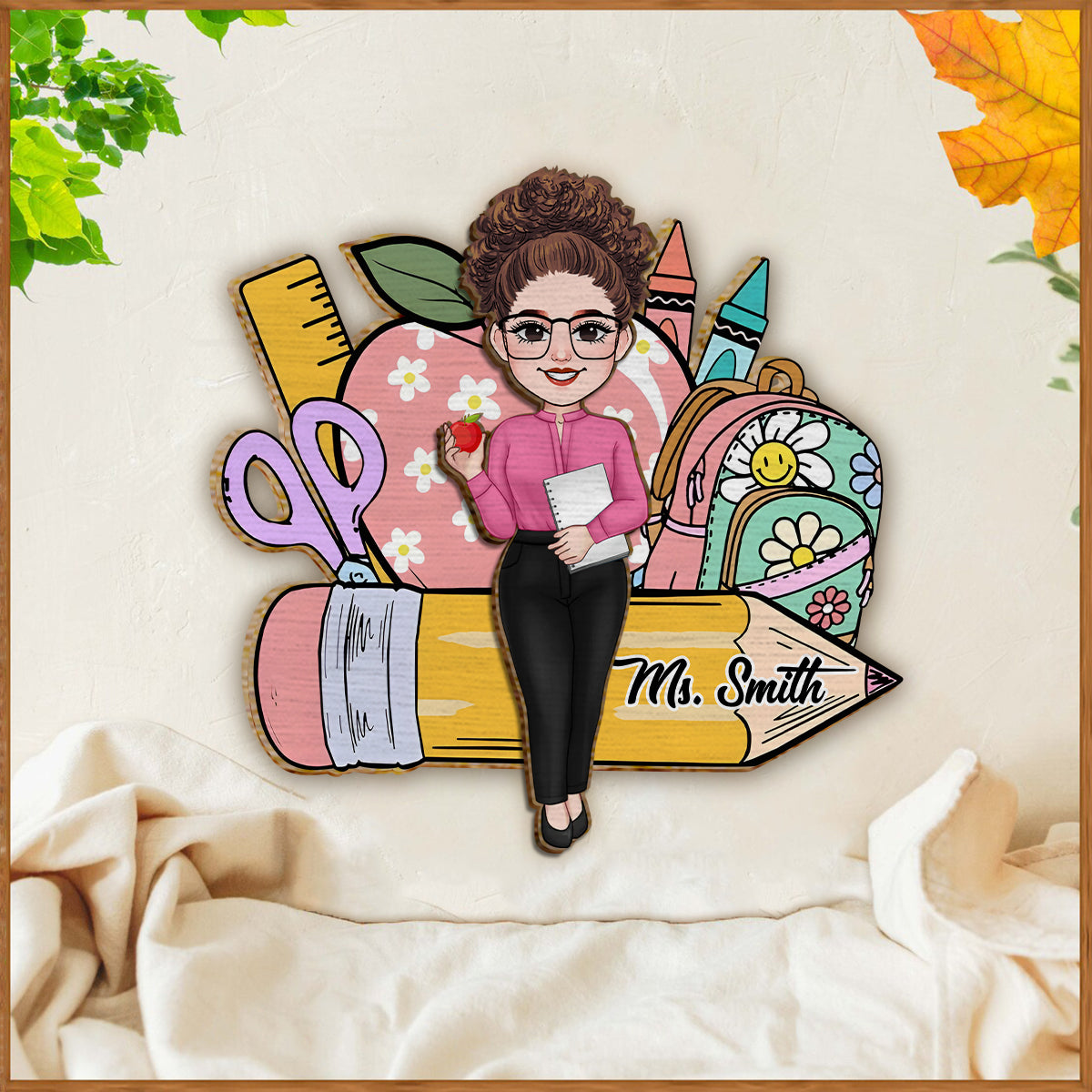 Willkommen im Klassenzimmer – Personalisiertes Lehrerschild aus 2-lagigem Holz / Holzplakette