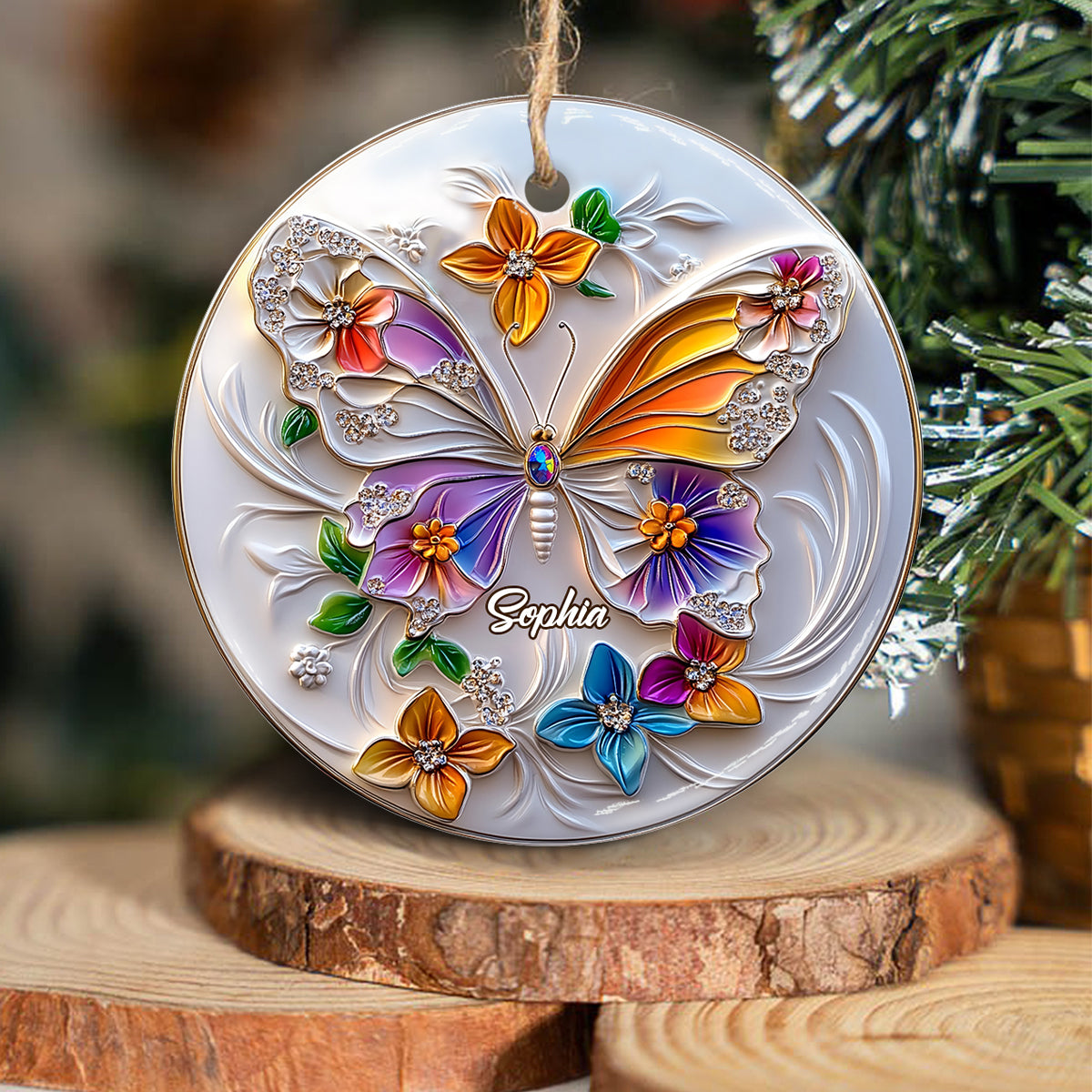 Stunning Butterfly - Personalized Butterfly Ceramic Circle Ornament