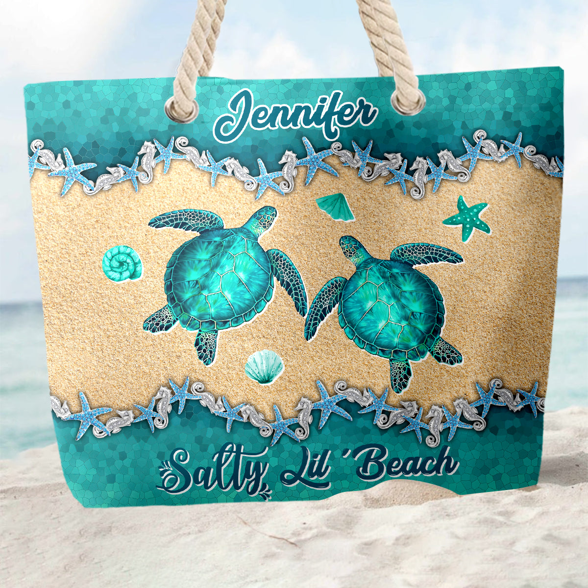 Strandtasche „Beach Please Turtle Version“ – Personalisierte Schildkröten-Strandtasche