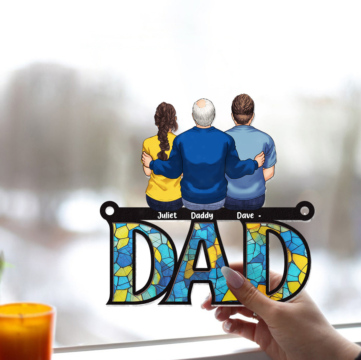Vater und Kinder – Personalisierter Fensterhänger mit Sonnenfänger für den Vater