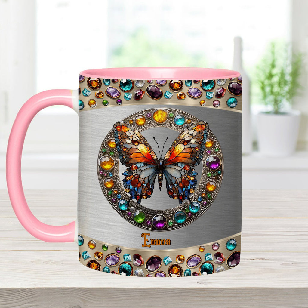 Stained Glass Beauty - Personalized Butterfly Accent Mug